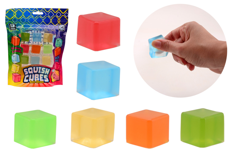 Anti-stres squeez kubussen in zak 12 stuks