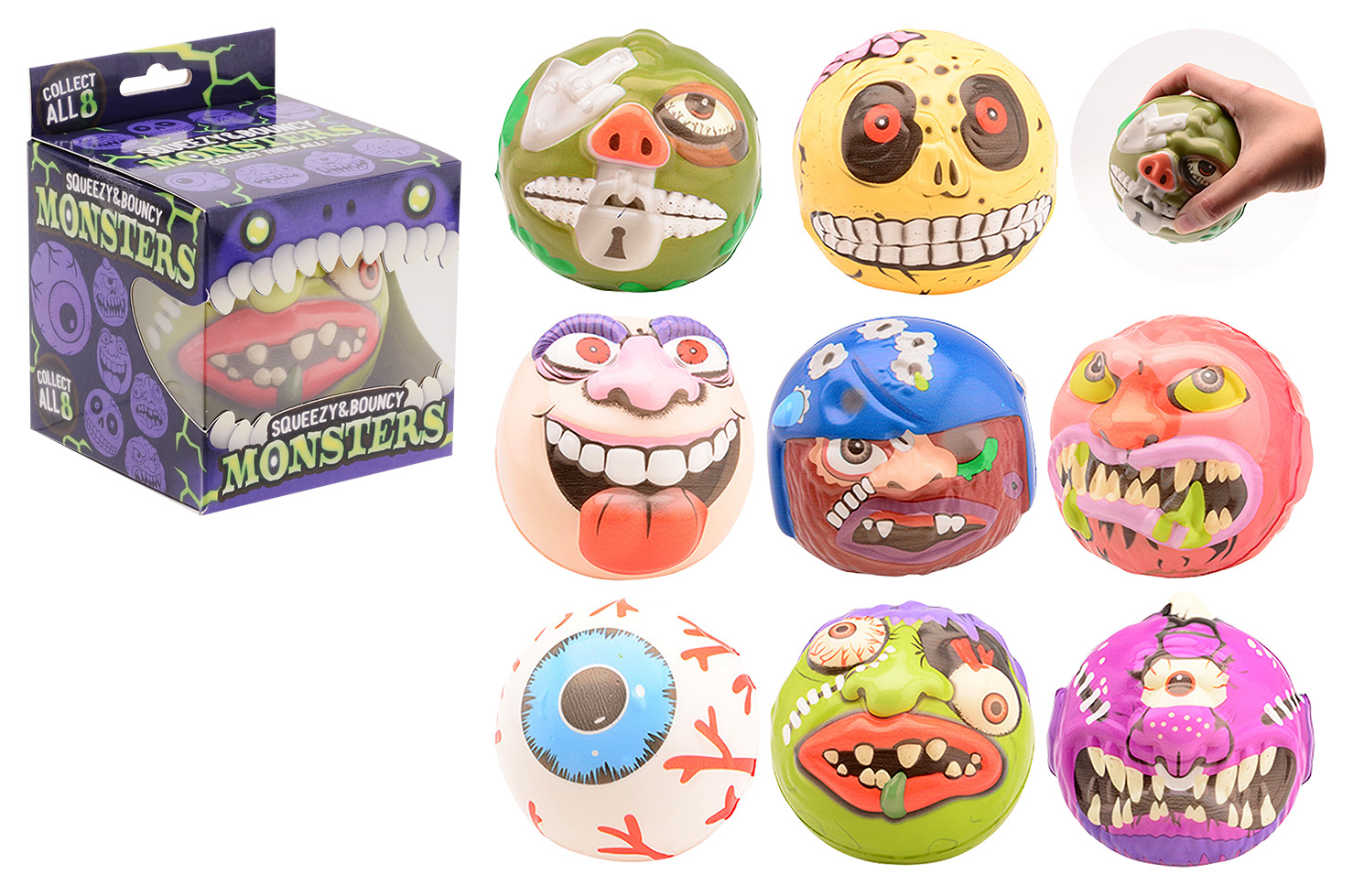 Squeeze monster bal in doos 8 assorti