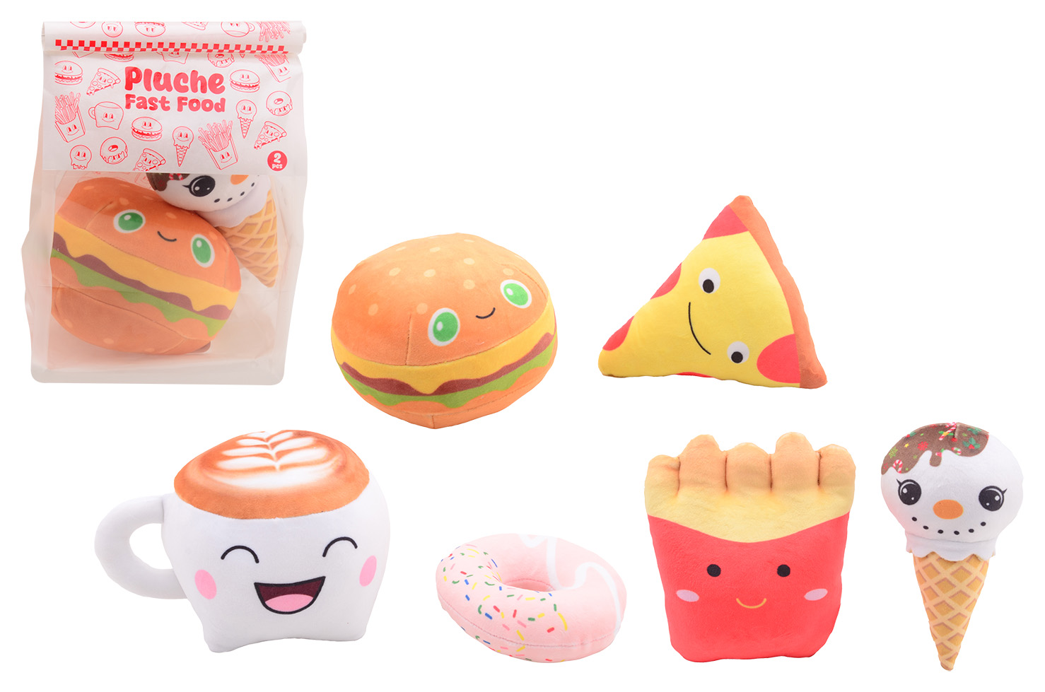 Plush & Play - Fastfood 2 stuks in take-away zak - assorti