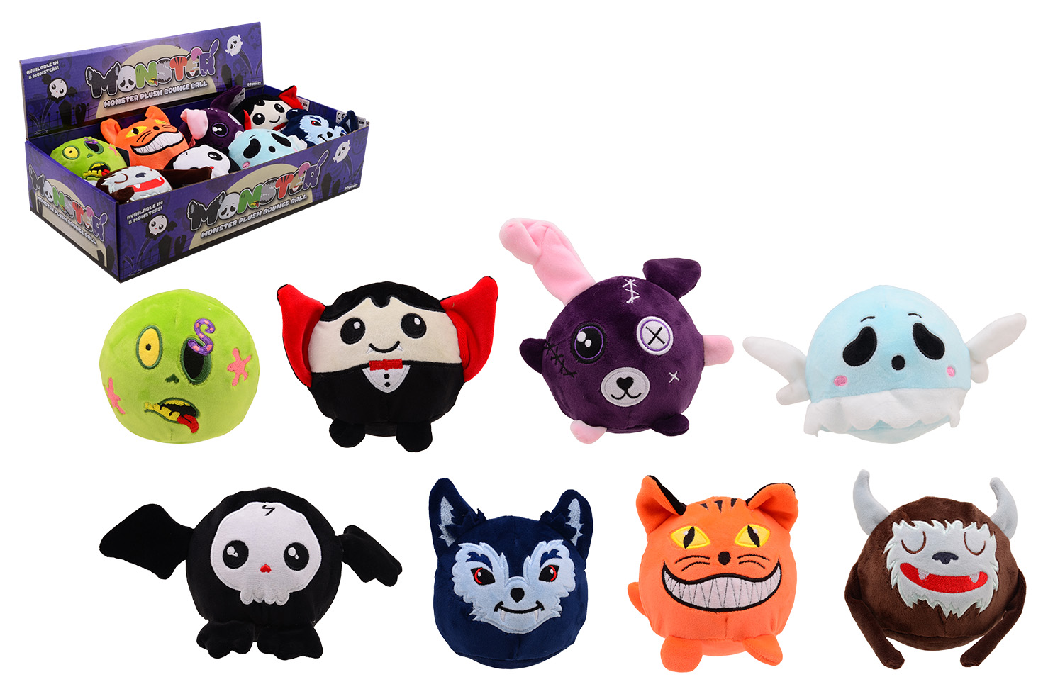 Plush Cuties - Monster stuiterballen in display 8 assorti