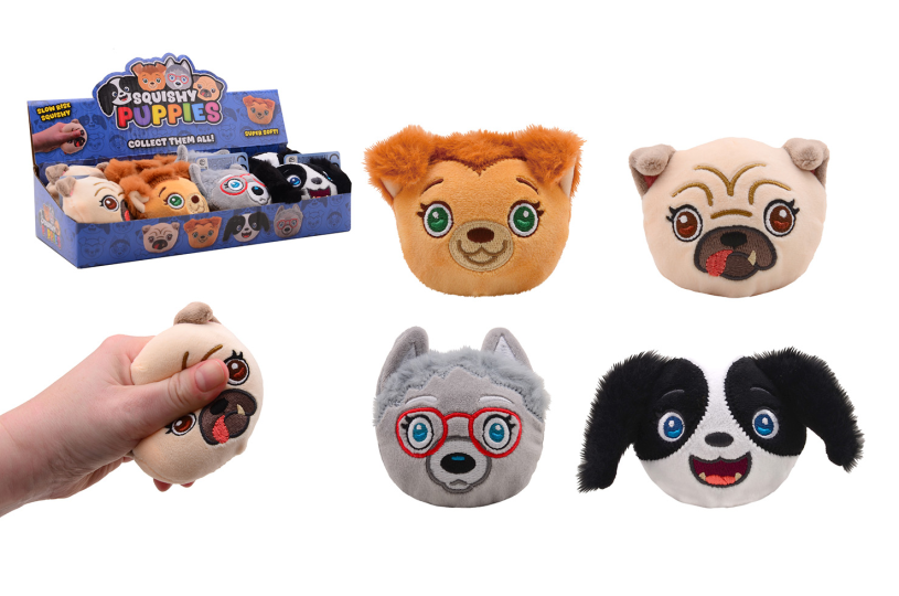 Slow rise plushe squeez honden 4 assorti