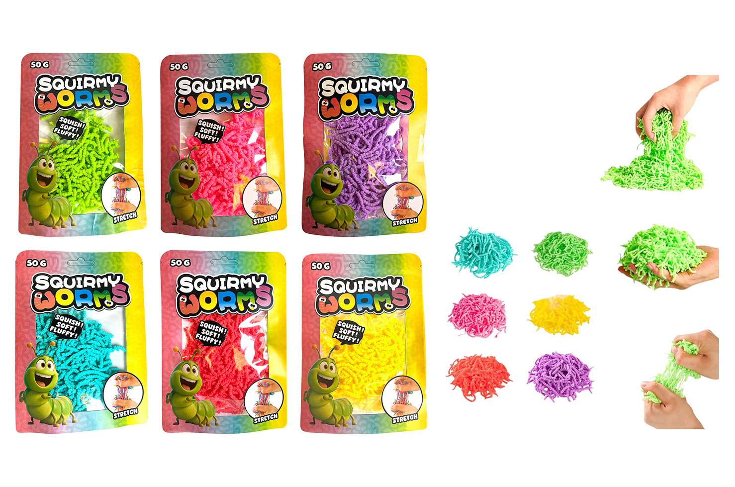Squirmy Wormen 50 grams in zak 6 kleuren assorti