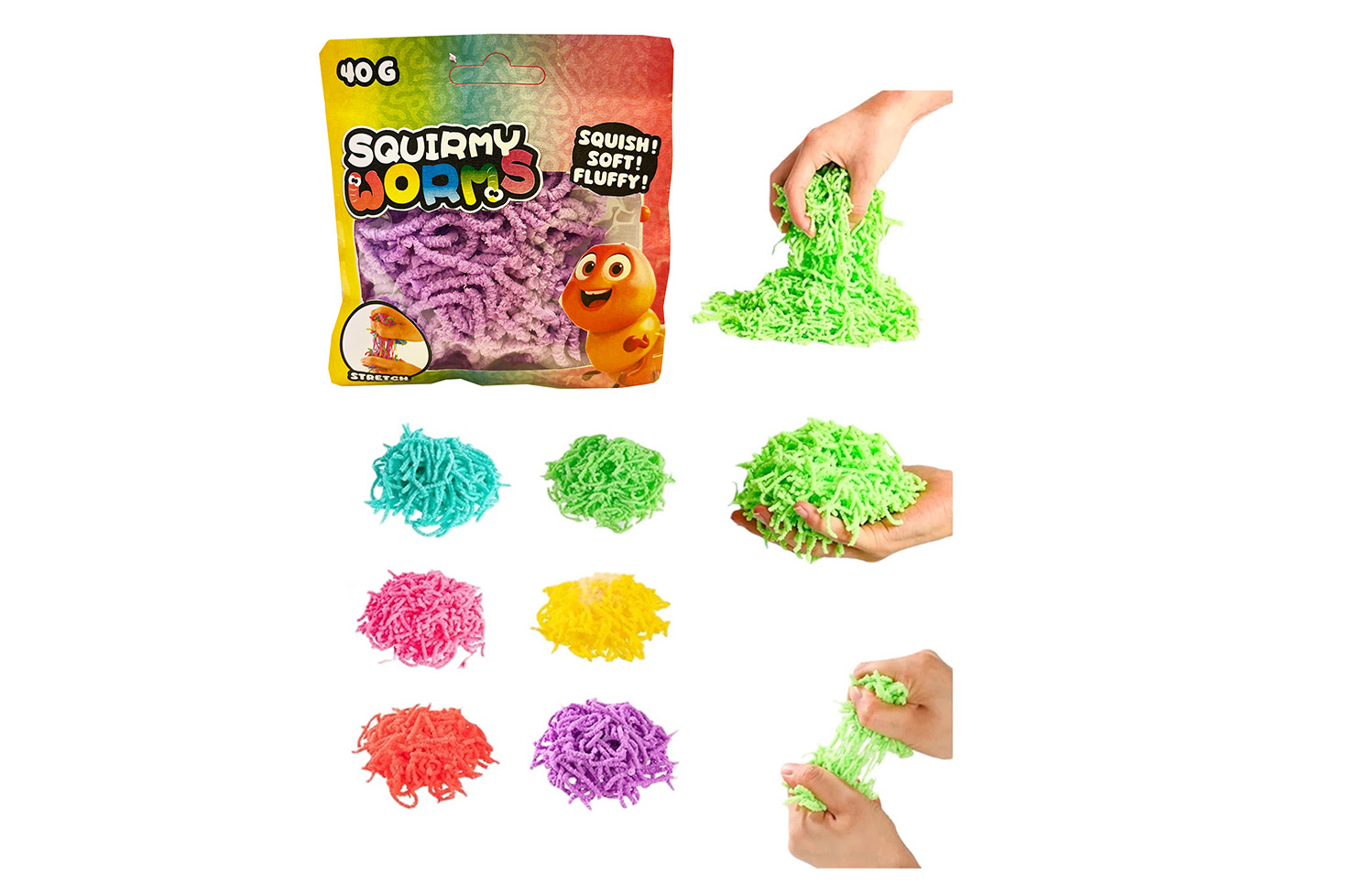 Squirmy Wormen 40 grams in zak 6 kleuren assorti