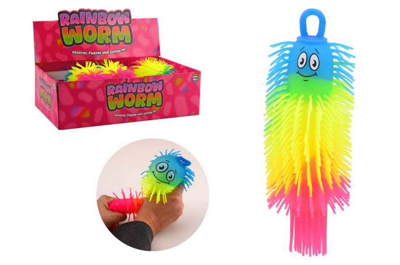 Rainbow fluffy worm 21cm assort in display