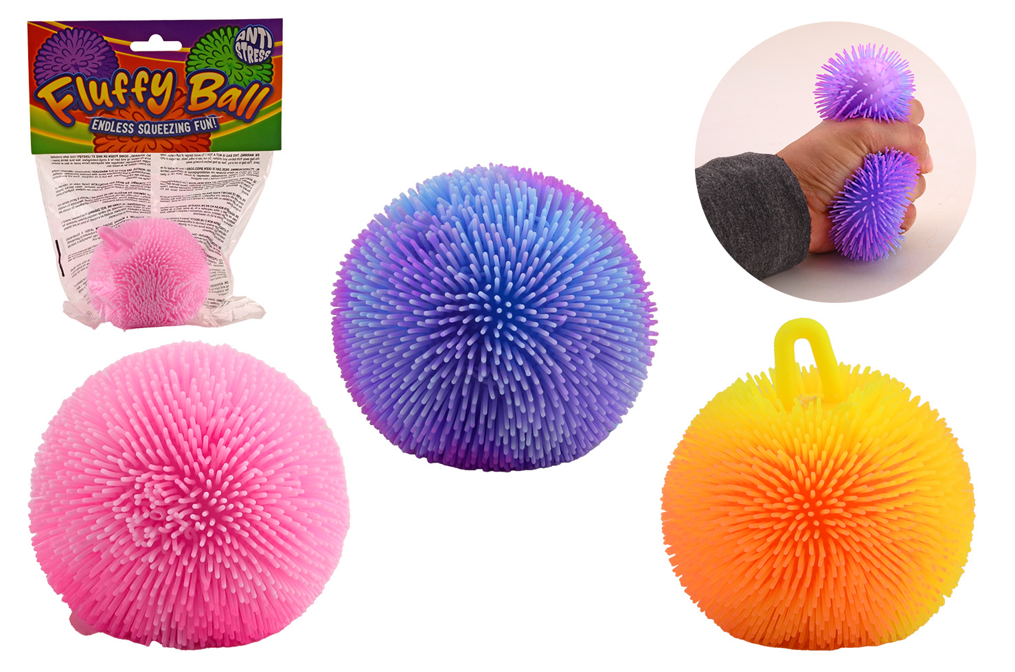 Foam fluffy squeez bal in zak 4 assorti