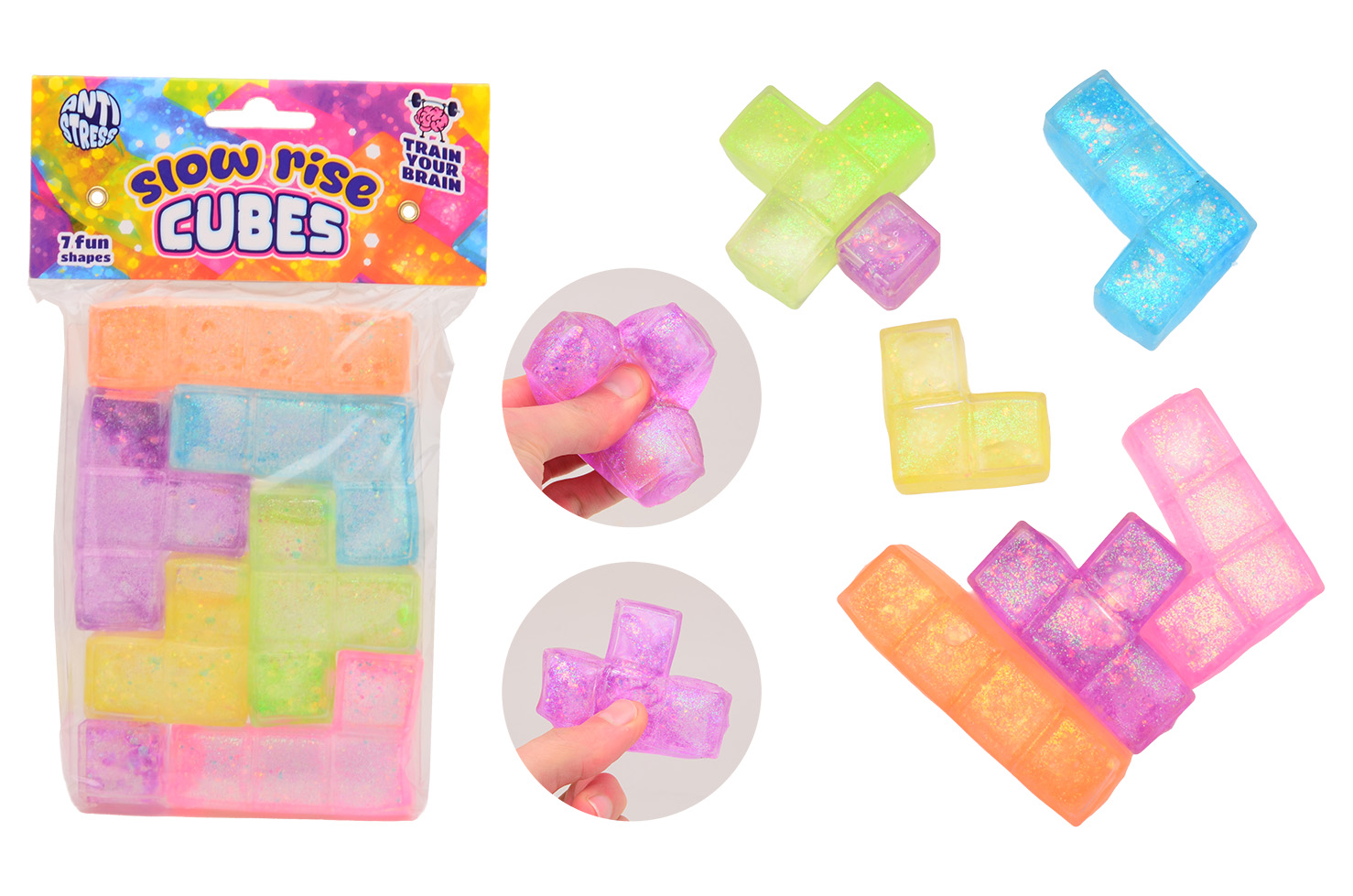 Slow rise puzzel kubussen in zak, 7 stuks