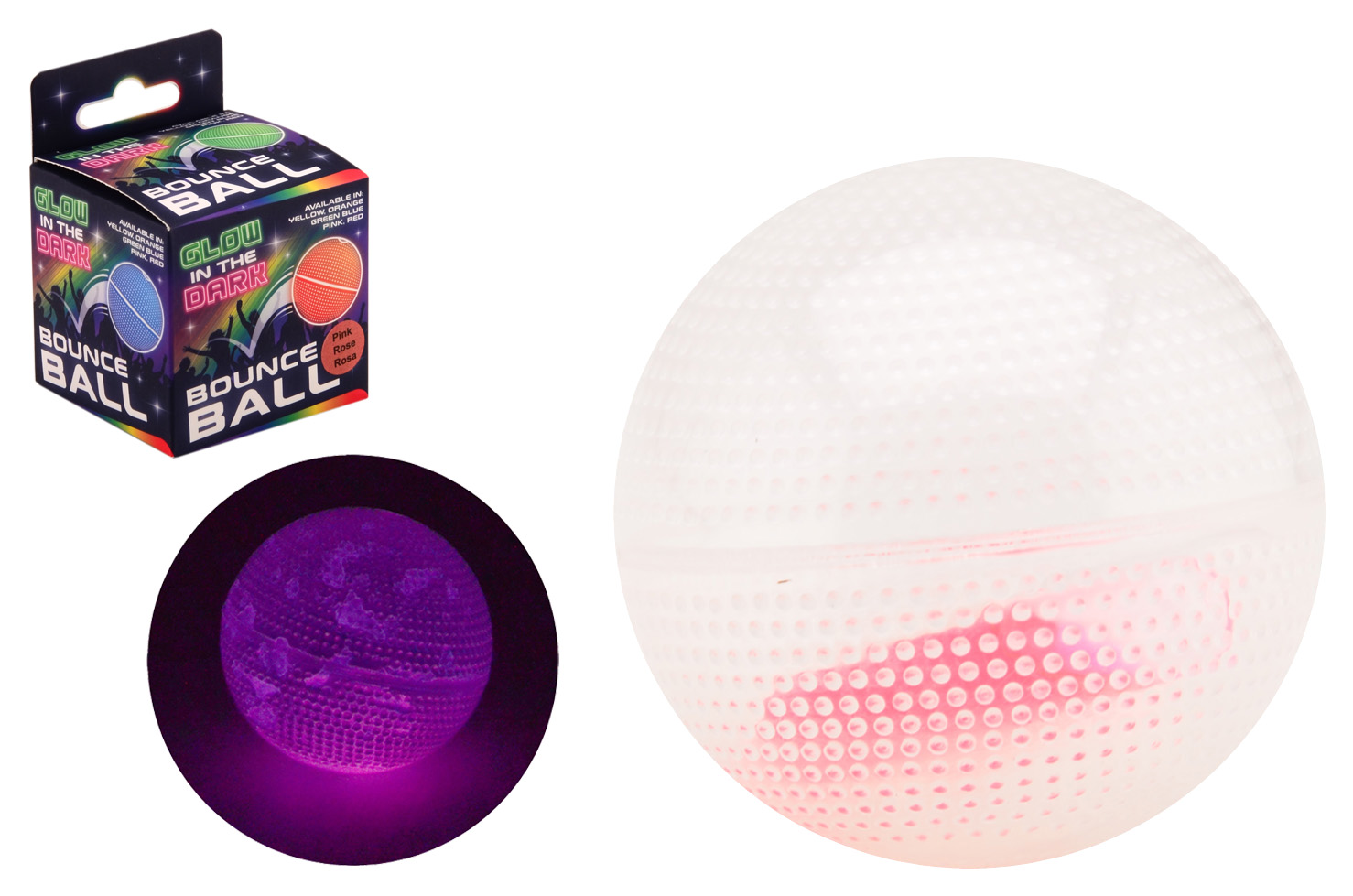 Glow in the dark stuiterbal in doos assorti