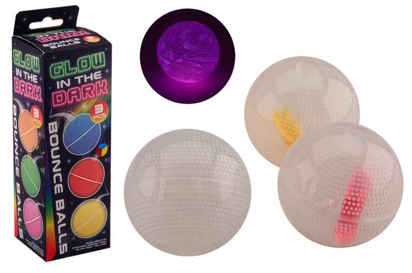 Glow in the dark stuiterballen, 3 stuks in doos