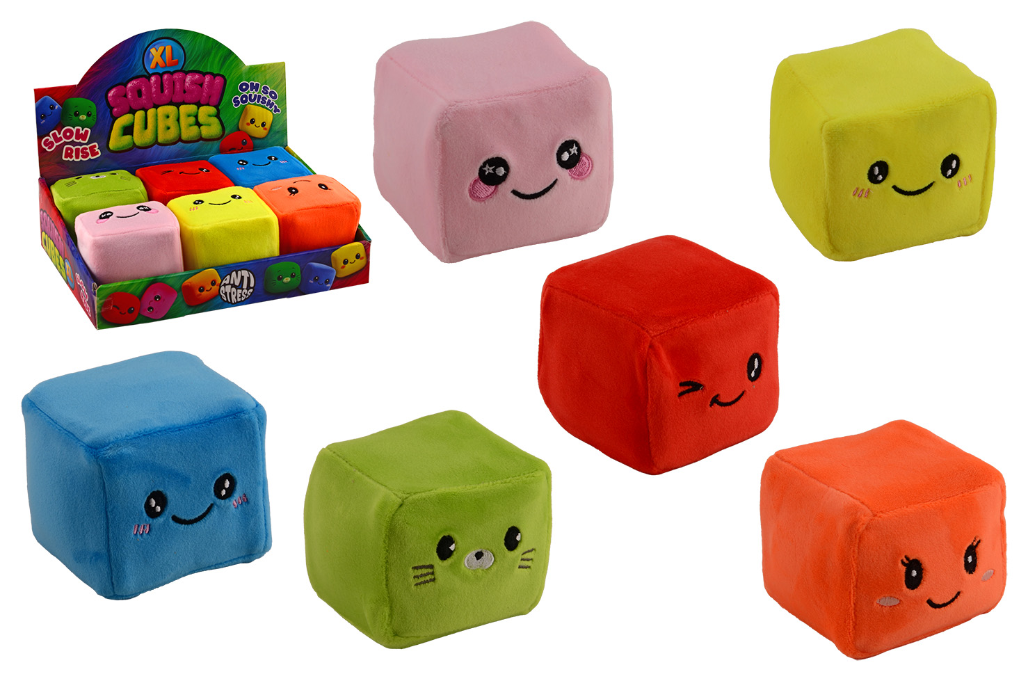 Giant slow rise plushe squeeze kubus 8x8cm in display