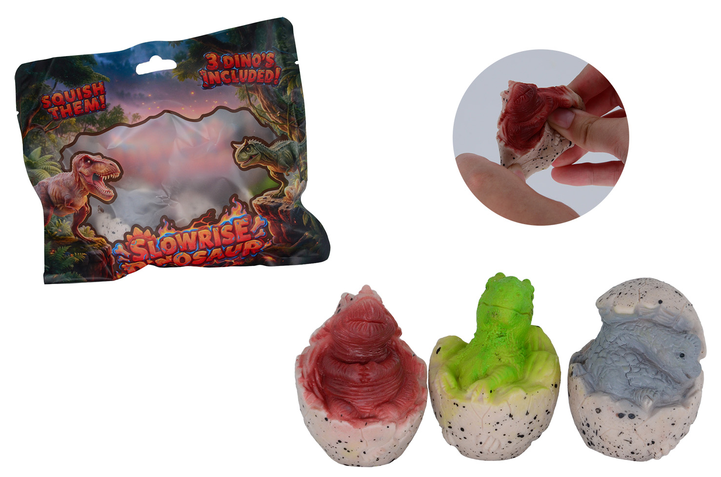 3 squishy Dino's slow rise in foilbag