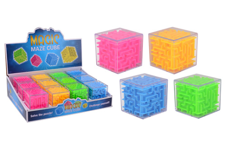 Hersenkraker Doolhof kubus in displ. 4 assorti