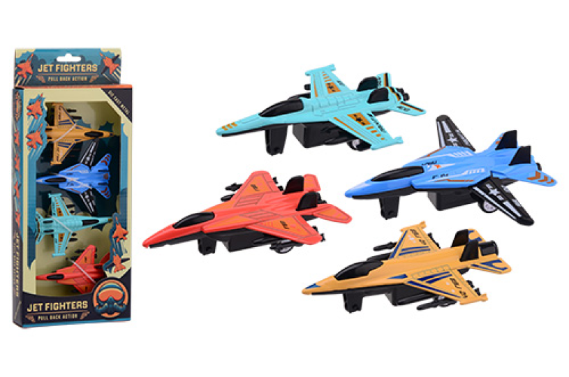 Action Fighters 4 pull-back die-cast straaljagers in doos