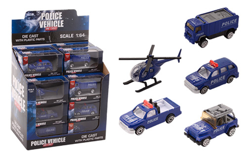 Politie voertuigen 1:64 in display 6 assorti