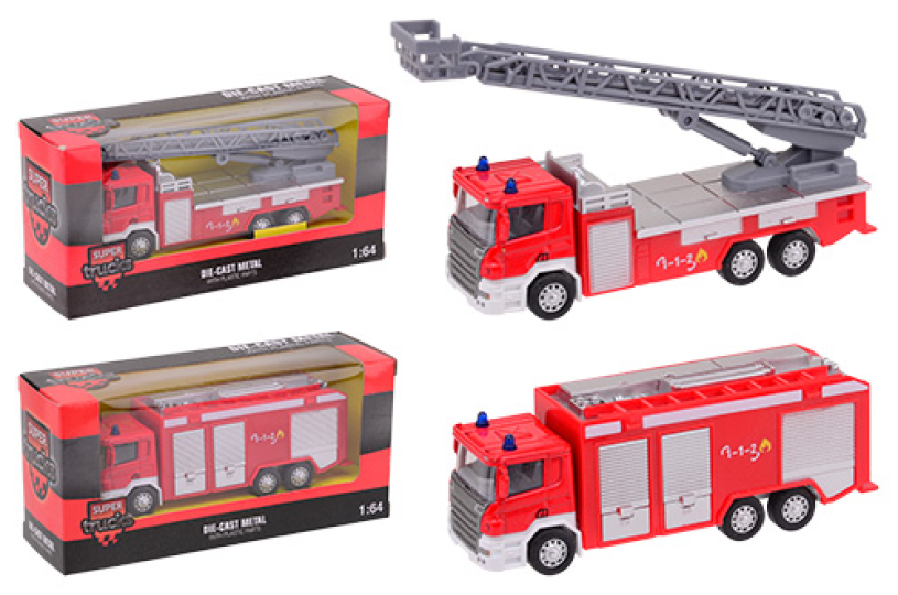 Super Cars 1:64 pull-back Brandweerauto 2 assorti