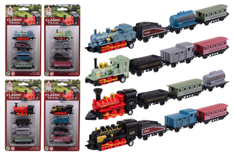Locomotief speelset 4-delig op kaart die-cast 4 assorti