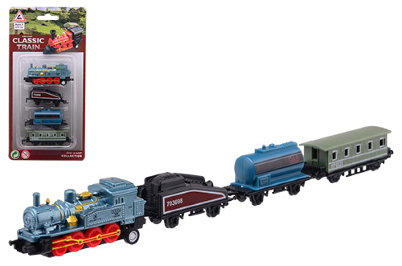Locomotief speelset 4-delig op kaart die-cast 4 assorti