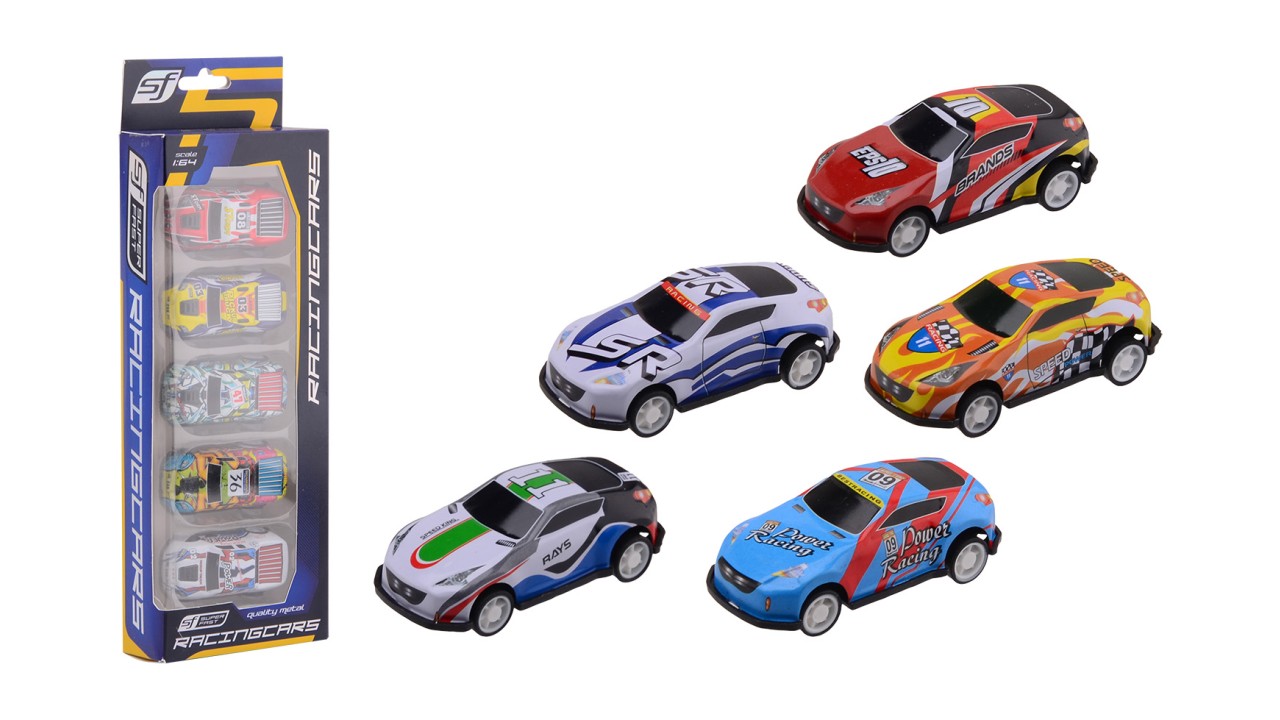 Race auto's 7cm 5 stuks in doos - 3 assorti