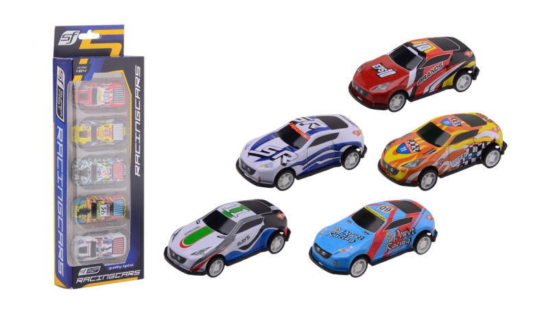 Race auto's 7cm 5 stuks in doos - 3 assorti
