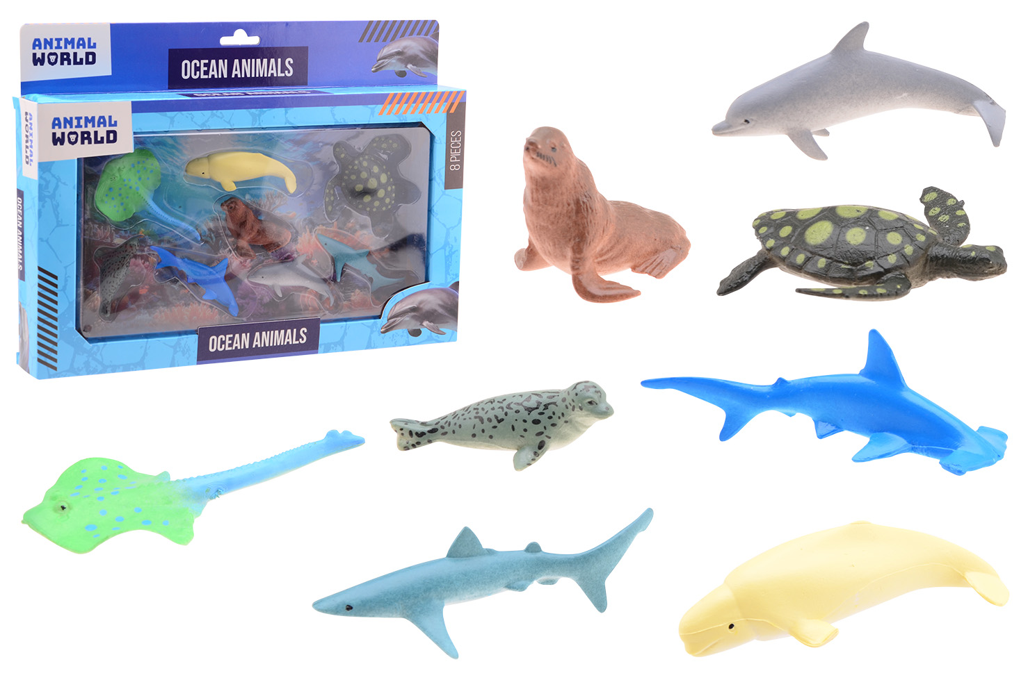 Animal World - Zee dieren speelset 8-delig in doos