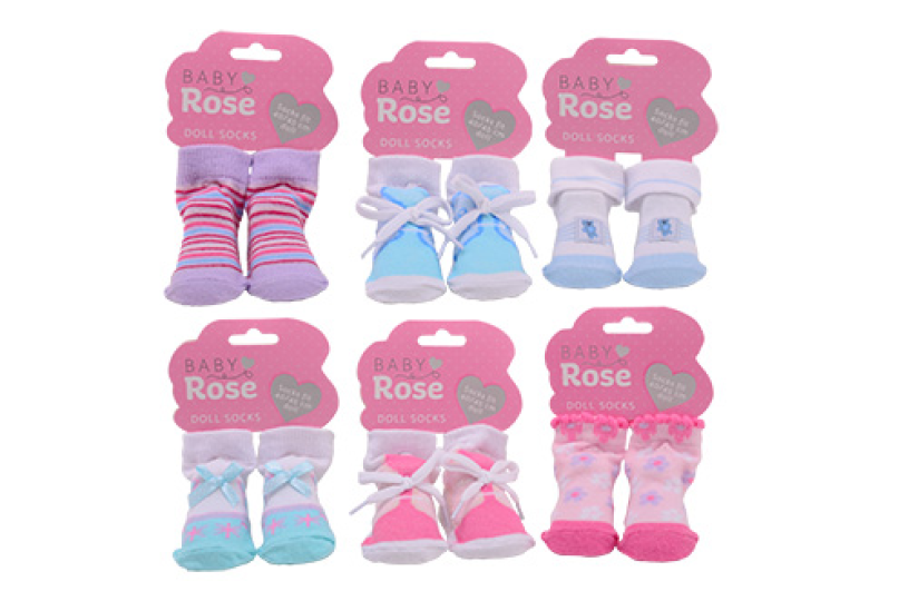 Baby Rose poppensokken op kaart, 6 assorti