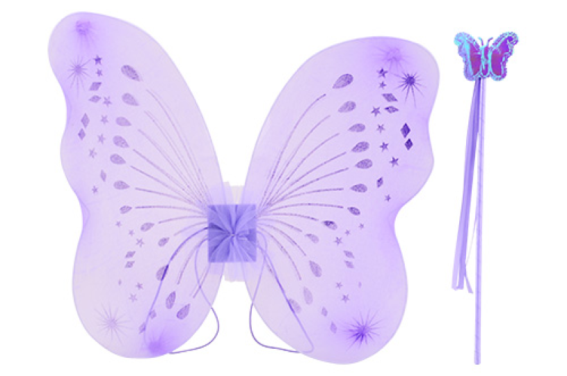 Vlinder vleugels met toverstaf in zak +/- 35 cm