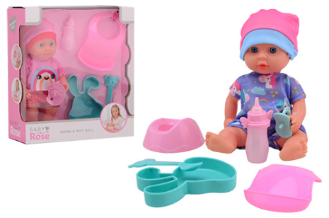 Baby Rose drink- en plaspop 20cm 2 assorti