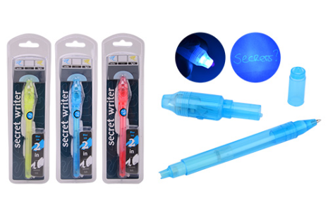 Geheimschrift pen in blister, 3 assorti