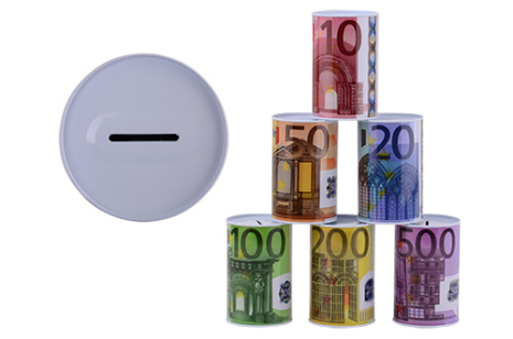 Metalen spaarpot met Eurobiljet print 8x15cm