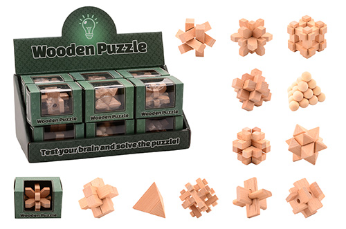 Hersenkraker houten puzzel 12 assorti in display