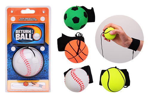 Gooi en vangbal met polsband 4 assorti