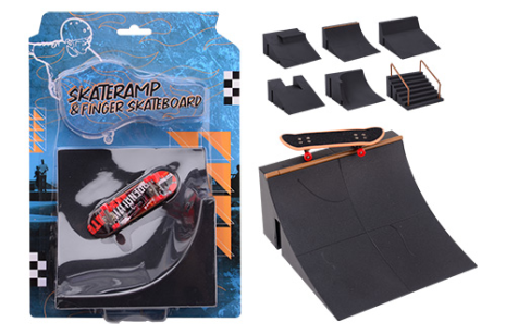 Vinger skateboard met ramp - 6 assorti