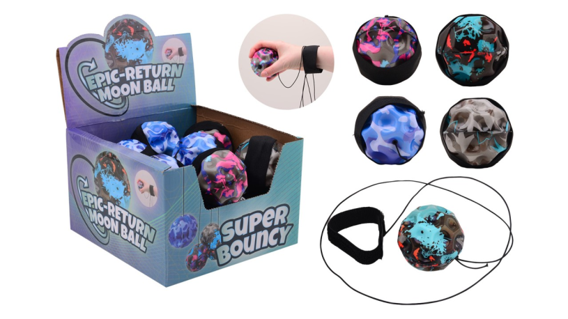 Gooi en vangspel maanbal met polsband in display 4 assorti