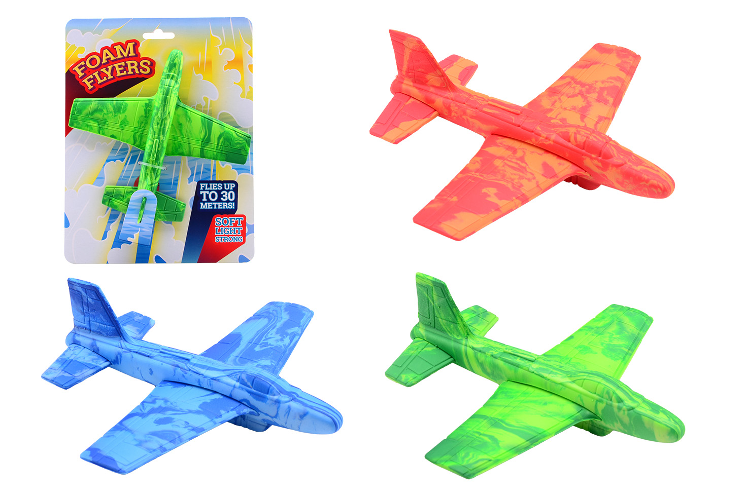 Foam vliegtuigen op kaart - 4 assorti