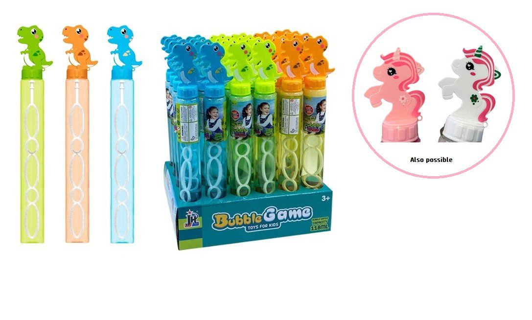 Bellenblaas 118 ml eenhoorn en dino in display