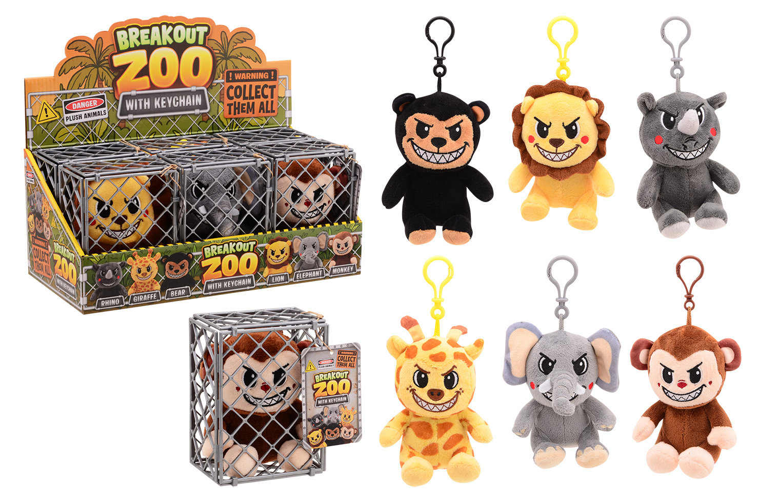 BREAK OUT ZOO - Pluche dieren in kooi 6 assorti