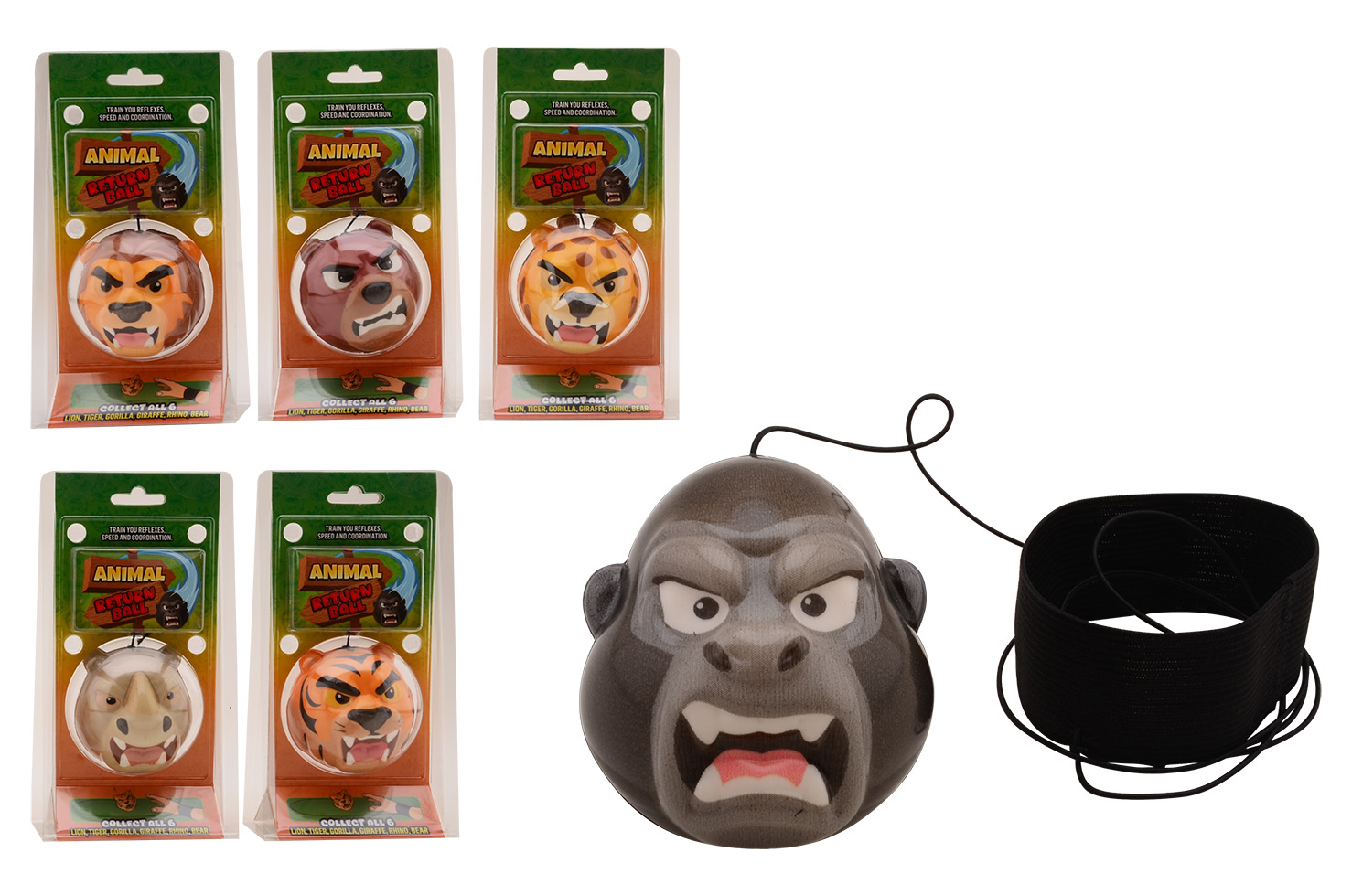 Gooi en vangbal met polsband Angry Animal assorti