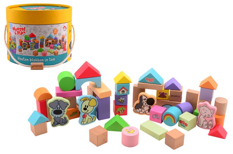 Joueco - Woezel & Pip Houten blokken in ton 50 stuks