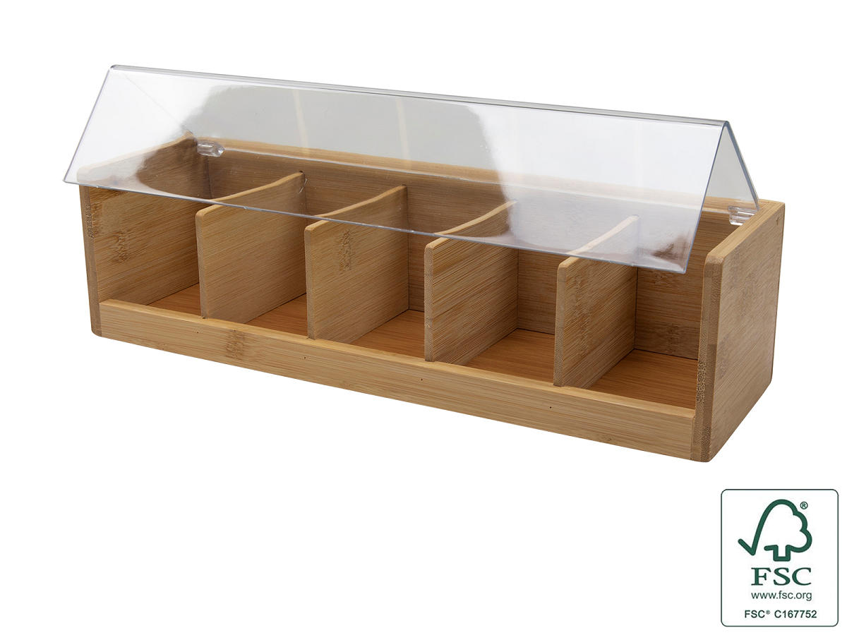 Theedoos bamboe 5-vak FSC