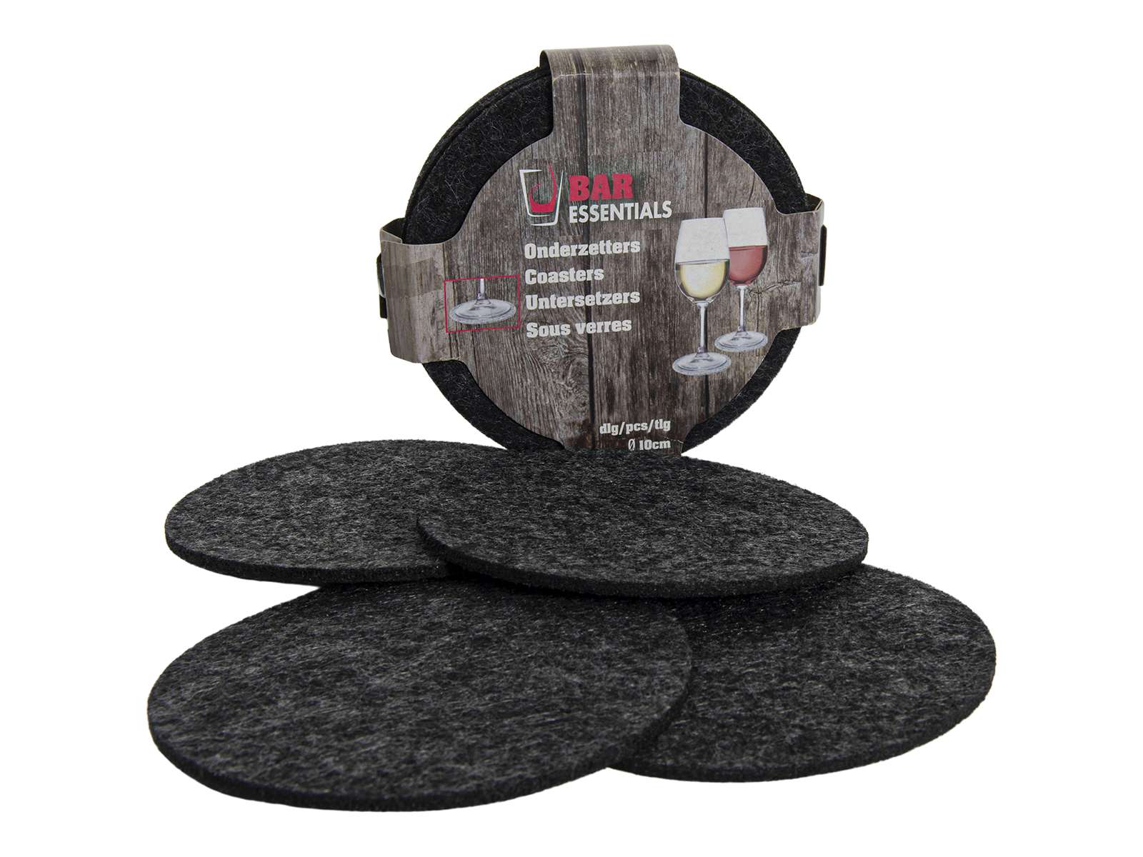 Onderzetter vilt rond dia 10cm set 6 stuks - zwart