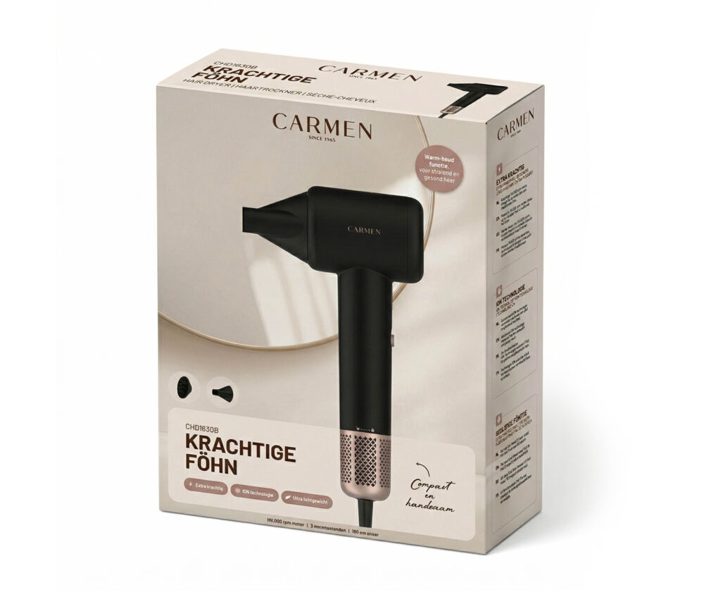 Carmen CHD1630B Föhn - ION - 3 warmtestanden - Zwart