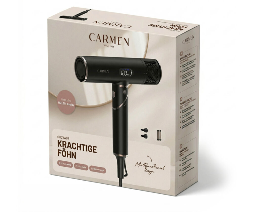 Carmen CHD1640B Föhn - HD LED Display - Inklapbaar