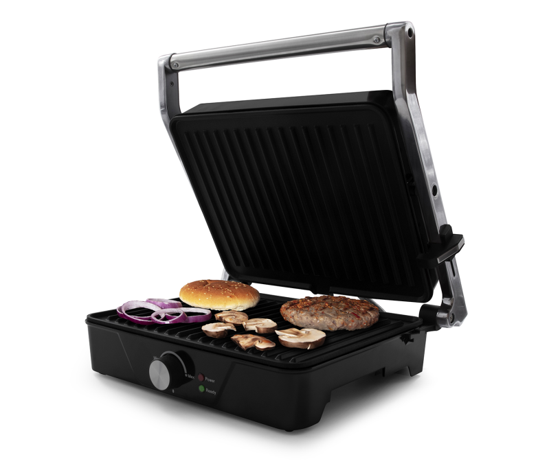 Tomado Contactgrill 2000W zwart/RVS zwevende bovenplaat