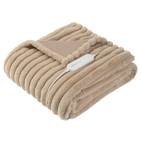 Inventum Plaid omslagdeken Rib Fleece 180x130cm 120W - bruin