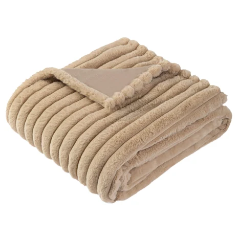 Inventum Plaid omslagdeken Rib Fleece 180x130cm 120W - bruin
