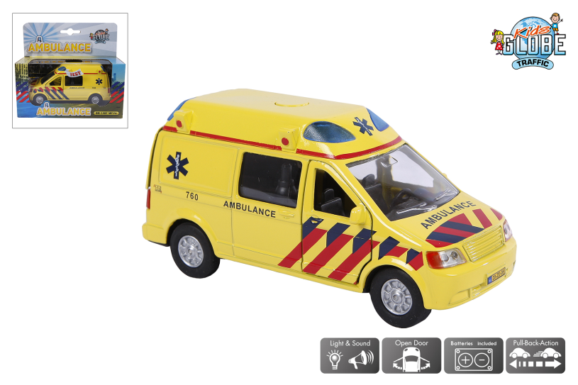 Kids Globe Ambulance Die Cast pull back met L/G