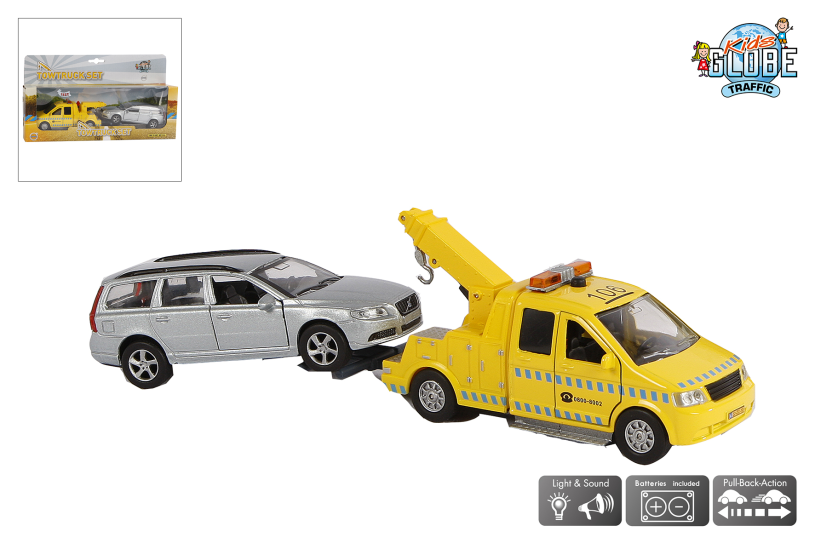 Kids Globe Die Cast Takelwagen met Volvo V70 met L/G 2 ass.