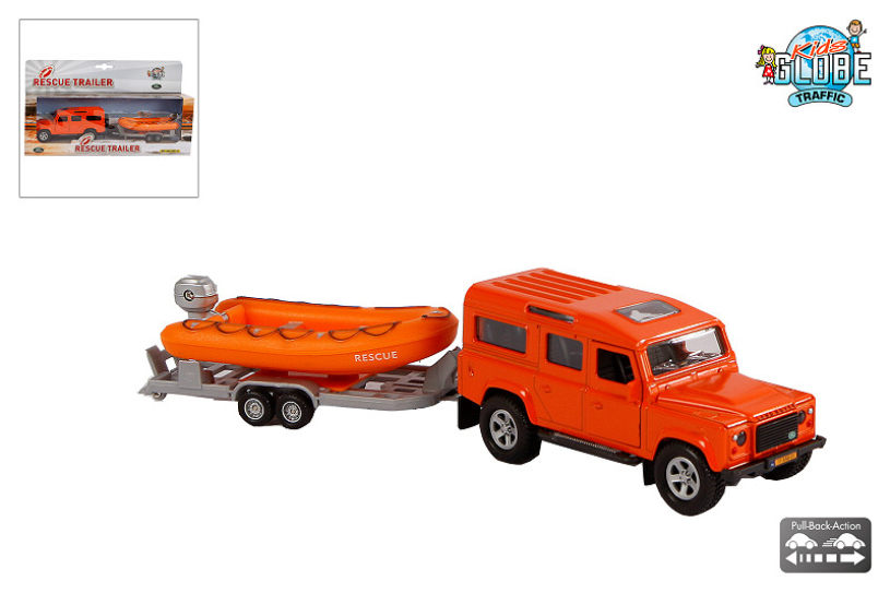 Kids Globe Die Cast Land Rover met reddingsboot 27cm