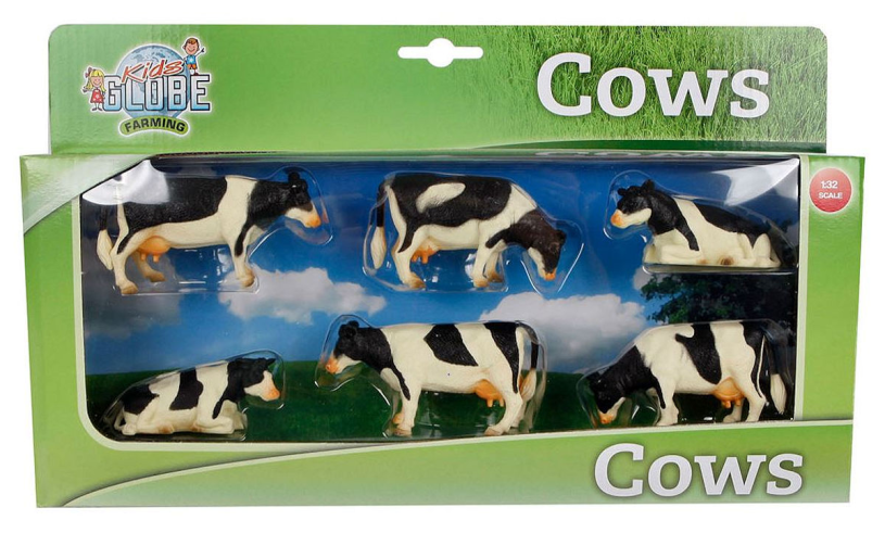 Kids Globe koeien zwart/wit liggend en staand 6 stuks 1:32