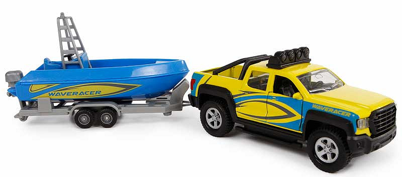 Kids Globe terreinwagen met trailer en boot L/G 29cm