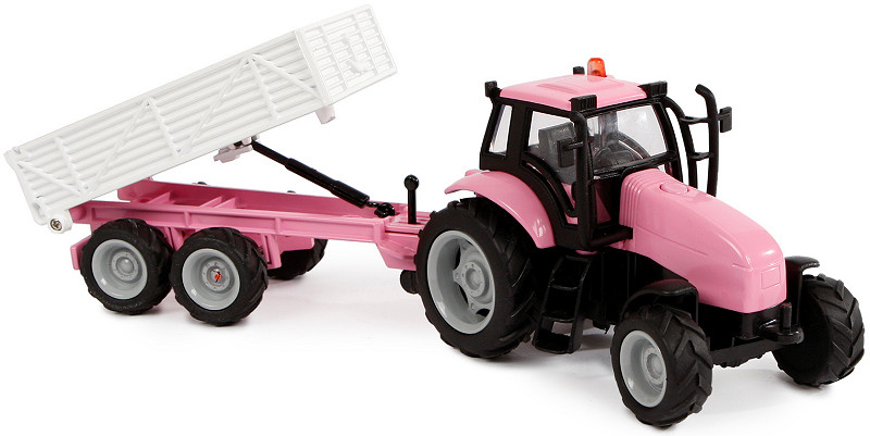 Kids Globe tractor met aanhanger 25cm met L/G roze